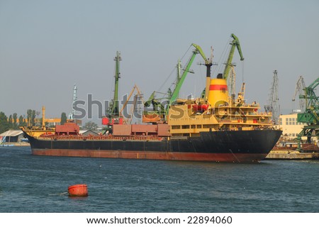 Ship is being loaded with wheat in port of Varna, Bulgaria