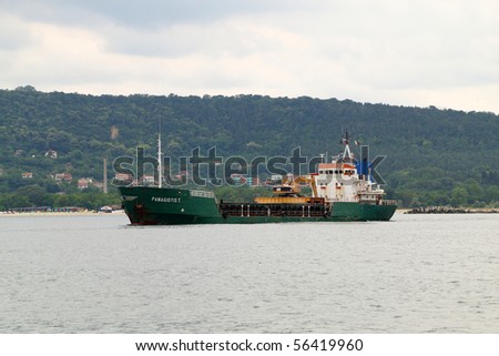VARNA, BULGARIA - JUNE 25: Cargo ship PANAGIOTIS T (Year Built: 1983, DeadWeight: 2535 t, Flag: Greece) is sailing away after a short stay in Varna-west port on June 25, 2010 in Varna, Bulgaria.