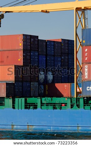VARNA, BULGARIA - MARCH 14: Cargo ship HOLANDIA (Flag: Antigua Barbuda, Year Built: 2000) sails into Port of Varna-West to be loaded with containers on March 14, 2011 in Varna, Bulgaria.