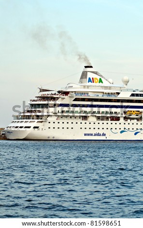 VARNA, BULGARIA - JULY 05: Passenger ship AIDA AURA (Year Built: 2003, Flag: Italy) moored in Port of Varna on July 05, 2011 in Varna, Bulgaria.
