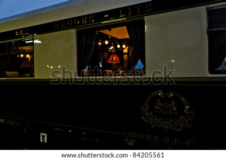 VARNA, BULGARIA - SEPTEMBER 6: The legendary \'Orient Express\' is ready to depart from Varna Railway Station on September 6, 2011 in Varna, Bulgaria. The luxury train travels between Paris and Istanbul