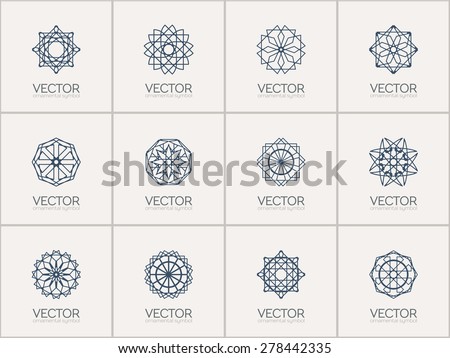 Lineart ornamental logo templates set. Vector geometric symbols