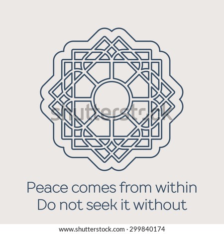 Asian religious circular ornament Vector illustration with lineart mandala and Buddha quote Asian religious circular ornament Vector illustration with lineart mandala and Buddha quote