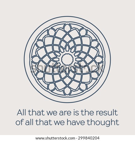 Asian religious circular ornament Vector illustration with lineart mandala and Buddha quote Asian religious circular ornament Vector illustration with lineart mandala and Buddha quote