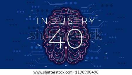 Industry 4.0 concept vector illustration.Modern industrial revolution - automation and data exchange in manufacturing technologies.Cyber systems,internet of things (IOT), cloud computing and AI