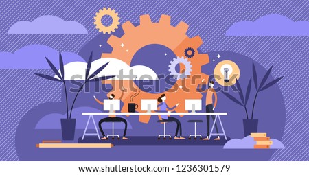 Coworking vector illustration. Stylized banner with people sharing office. Self directed, collaborative, flexible and voluntary work style for hipsters and freelancers. Modern brainstorming and talk.