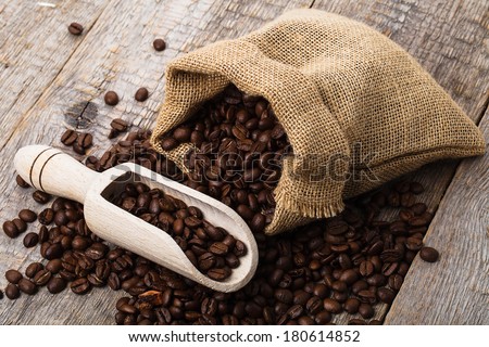 coffee bag on old wooden table