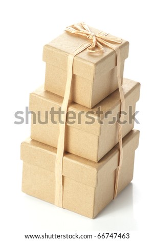 three cardboard present boxes