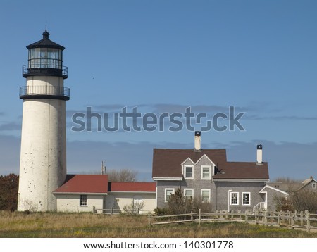 Highland Lighthouse (owned by the National Park Service), oldest and tallest lighthouse on Cape Cod, in North Truro, Massachusetts