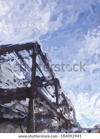 Industrial impressionism: Simulated oil painting of office building under construction (conversion of digital photo)