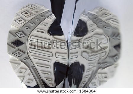 Sole of running shoe and its reflection