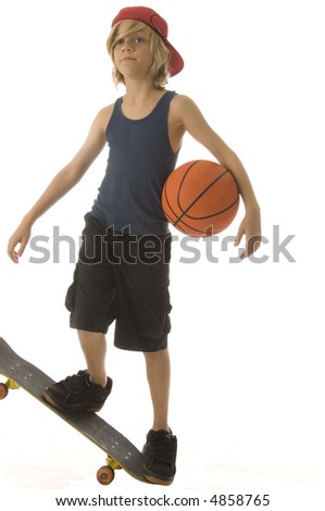 stock photo : Goofing around -- Caucasian boy of ten with long blond hair 
