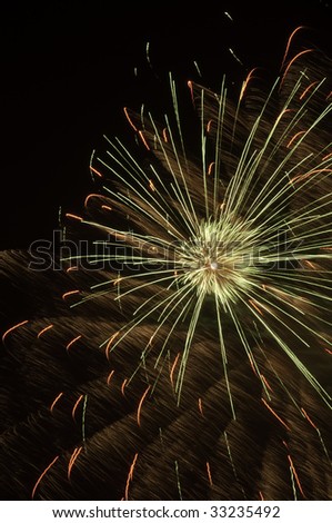 Fireworks with motion blur, hot spot, and dandelion effect