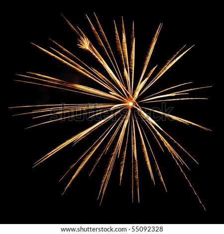 Reddish-orange burst of fireworks, some streaks with a little motion blur, in square format