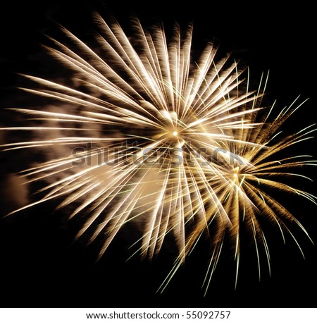 Two bursts of fireworks with feathery motion blur and smoke ring (more in my gallery)