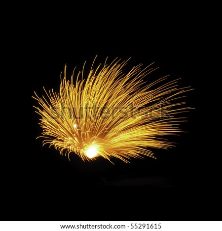 Bright golden burst of fireworks with white-hot core, in square format