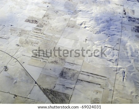 Plains meet hills in Midwestern winter as seen from 36,000 feet