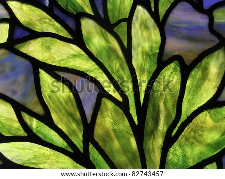 Detail of leaves in stained glass window