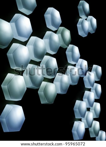 Interior lighting abstract: Hexagonal light fixtures on dark wall, side view