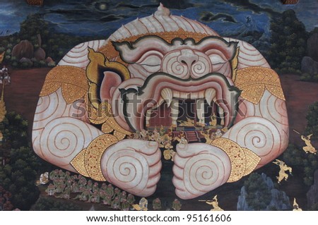 The Thai art of religion on wall of temple