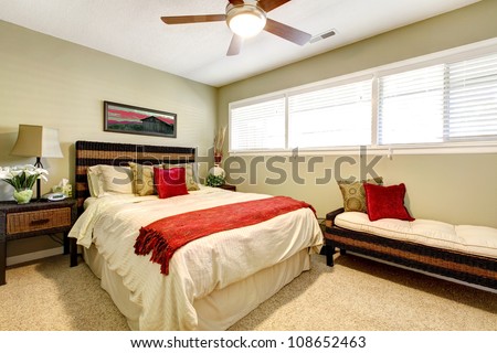Bedroom Interior With Red And Green, Elegant Simple Design.