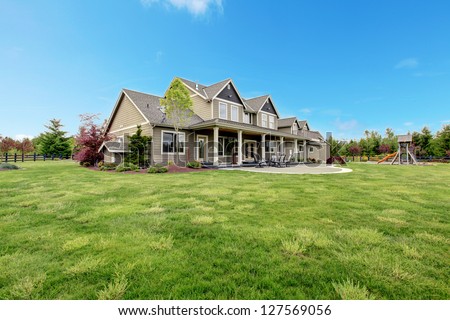 Large Farm Country House With Spring Green Landscape, Kids Play Ground.