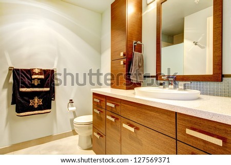 Classic Bathroom Interior With Modern Cabinets.