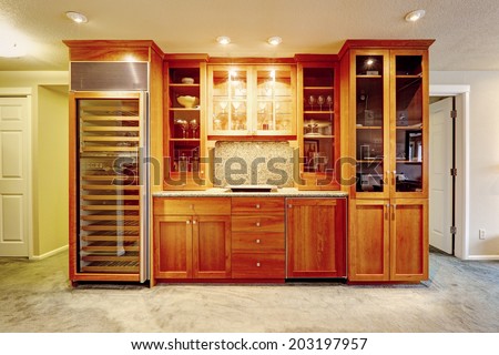 Wooden storage combination with wine and dish cabinets