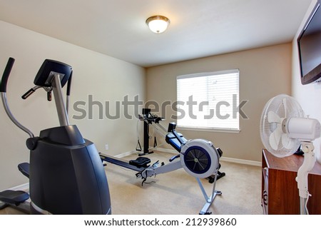 Home gym with tv and exercise equipments