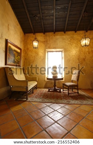 San Diego, CA/USA-AUGUST29: Antique Room interior in Mormon Battalion Historic site, old town in San Diego. California. August29 2014 in San Diego, California, USA