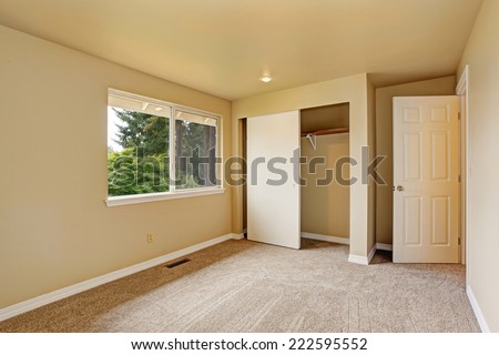 Empty room with closet in light tone with carpet floor
