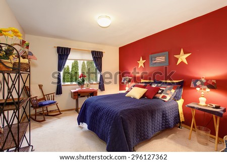 American themed guest bedroom with red white and blue decor.