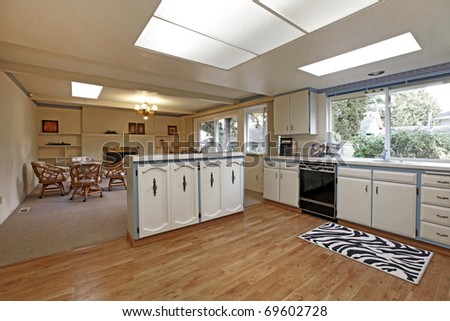 Kitchen and living room in older sixties style