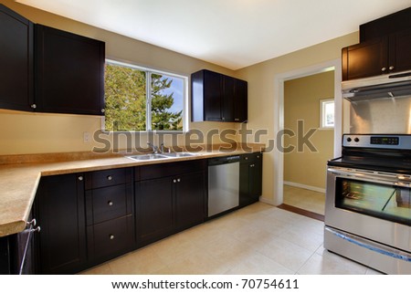 Paint Refrigerator Black Video on Kitchen Black Brown Cabinets And New Appliances Stock Photo 70754611