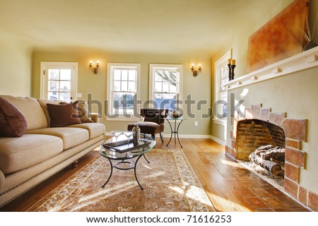 bedroom setup styles
 on ... walls, beige tones and cozy craftsman style. Tacoma, WA - stock photo