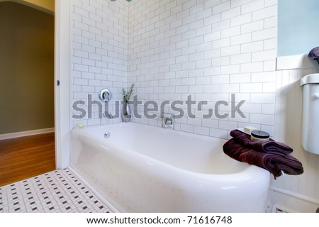 Luxury bathroom in an old house in Tacoma, WA\\
Antique iron cast tub has been refinished.