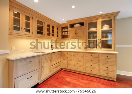 Luxury custom build small kitchen in the basement room for entertainment.