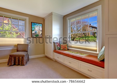 Window bench with pillows and storage