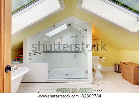 Modern attic bathroom with skylights
