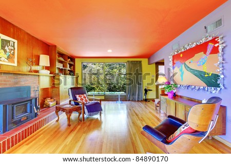 Bright and colorful retro modern living room