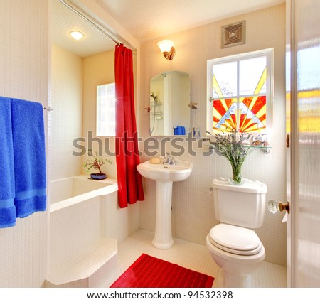 Modern covered in small white tiles bathroom