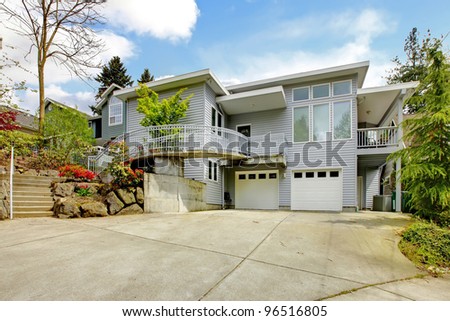  Modern House on Large Grey House Exterior Of Modern Home With Large Parking Lot  Stock