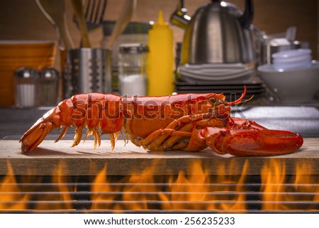 Fresh Steamed Lobster with Lemon, Fresh Vegetables and Barbecue Grill