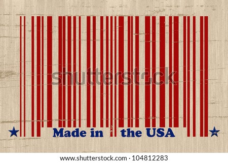 A red bar code with the words made in the USA on a grunge background, Make in the USA