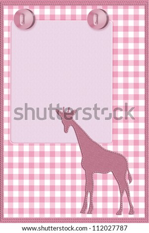 Copy space and a giraffe and buttons on pink gingham material, Baby Girl background