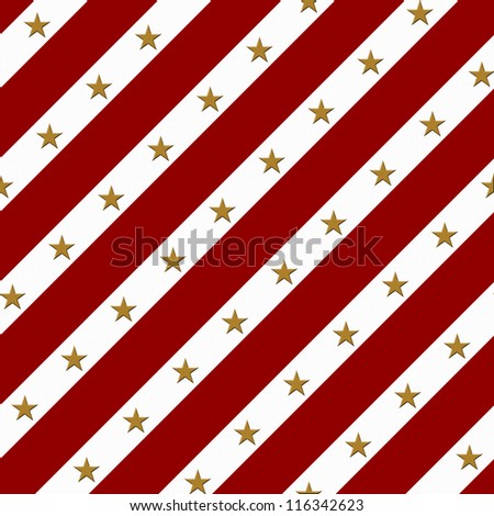 Red and White Striped Fabric Background with Gold Stars that is seamless and repeats