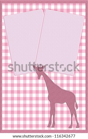 Copy space and a giraffe on pink gingham material, Baby Girl background