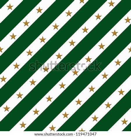 Green and White Striped Fabric Background with Gold Stars that is seamless and repeats