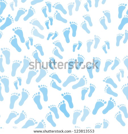 Pale Blue  Fabric with footprints isolated on white background that is seamless, baby background