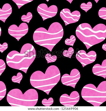 Retro Pink and Black Heart-shaped on Textured Fabric Background that is seamless and repeats